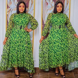 NWT - Green and black print maxi dress